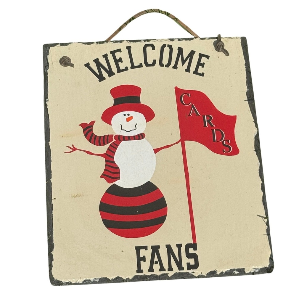 Vintage Style Slate Welcome Cardinals Fans Snowman Sign Winter Decor